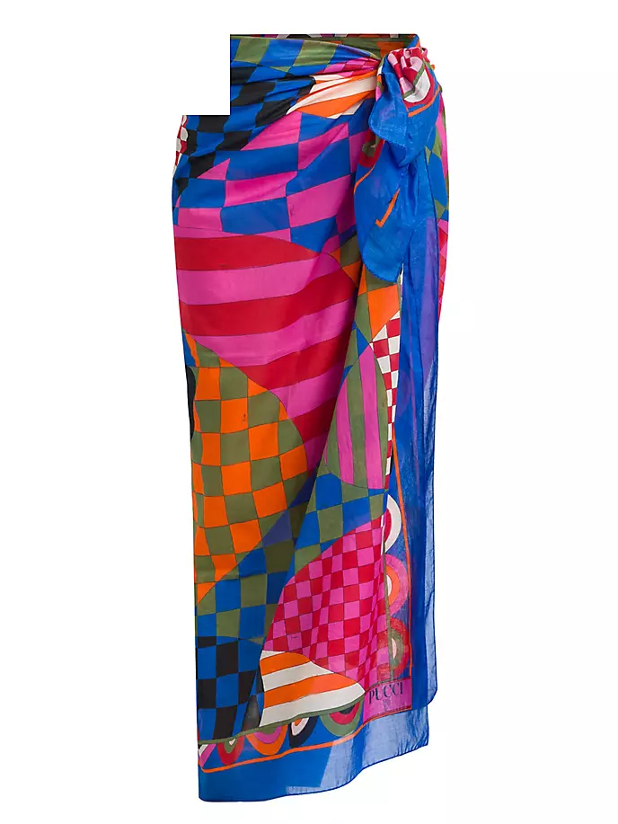 

Юбка макси из хлопкового парео в клетку Pucci, цвет blue fuchsia