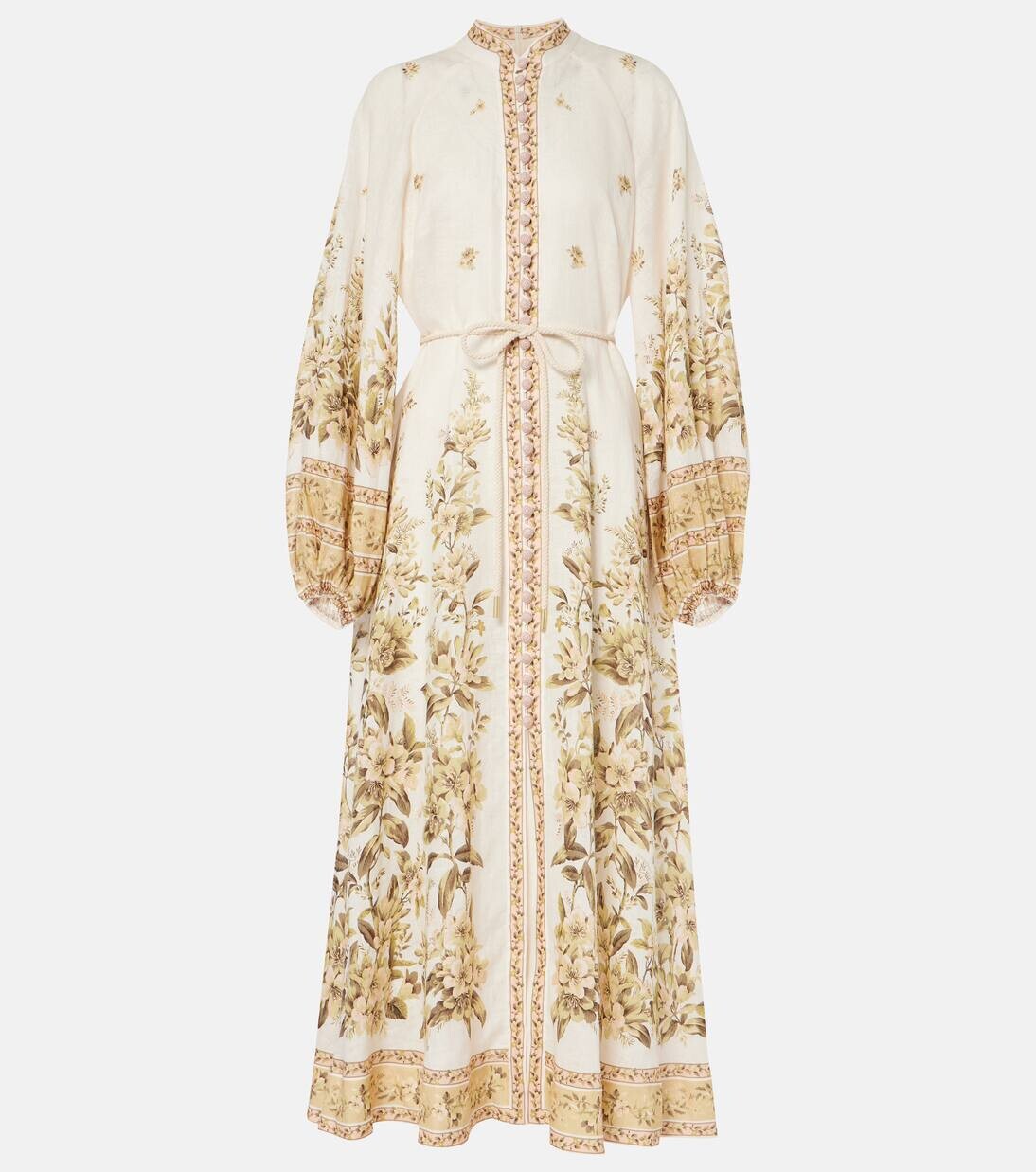 

Длинное платье из льна с цветочным принтом Zimmermann, цвет sage toile floral