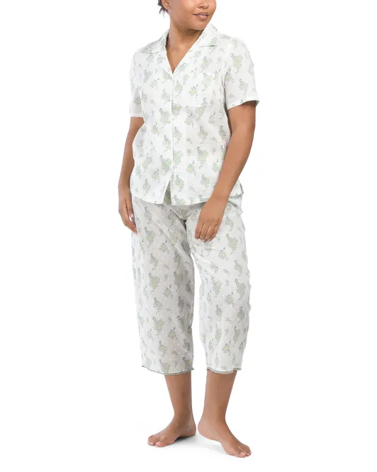 

Топ с воротником-капри и пижамный комплект «Падающие цветы» Beacon Cove, зеленый