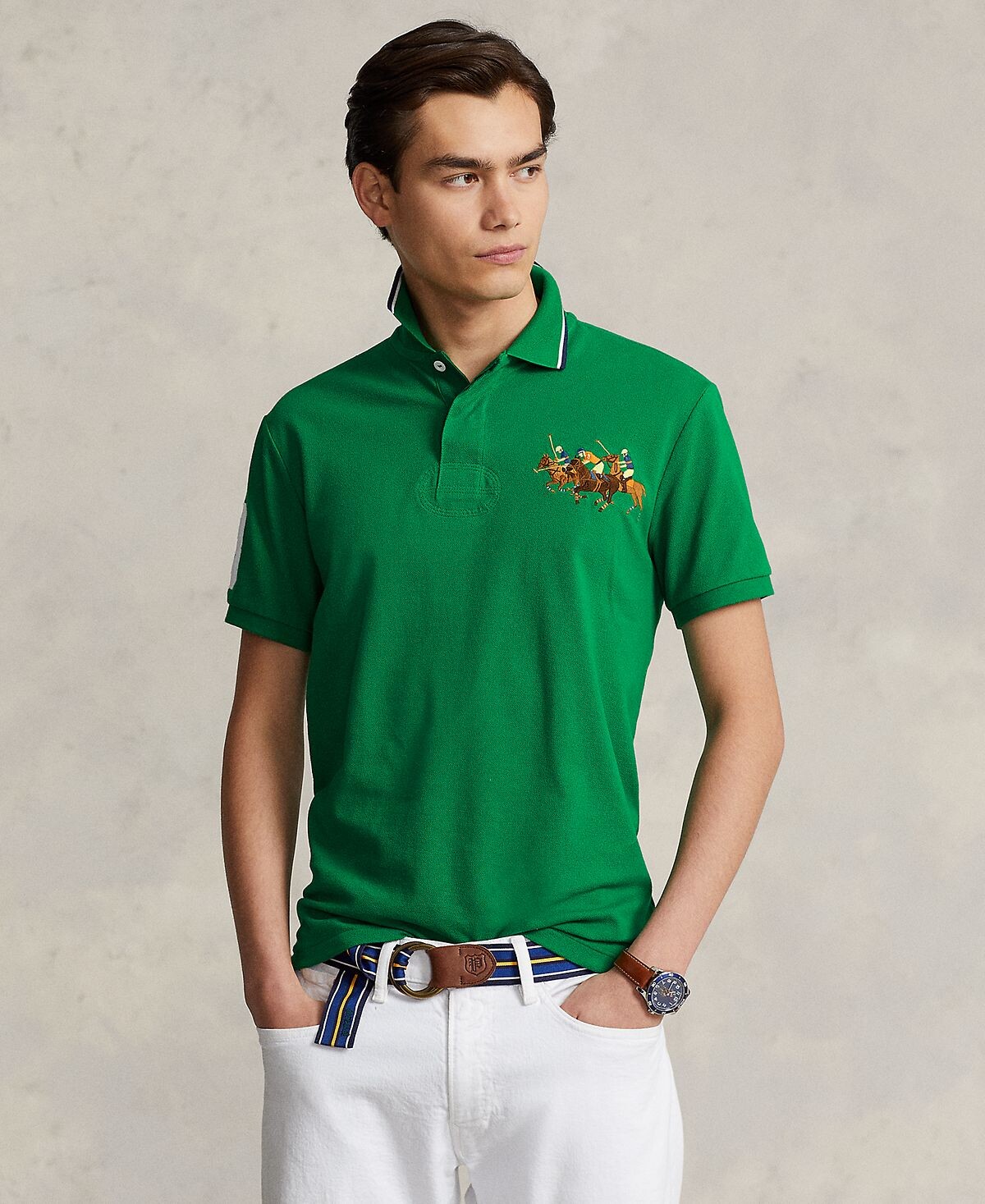 

Мужская рубашка поло приталенного кроя с тройным пони на заказ Polo Ralph Lauren