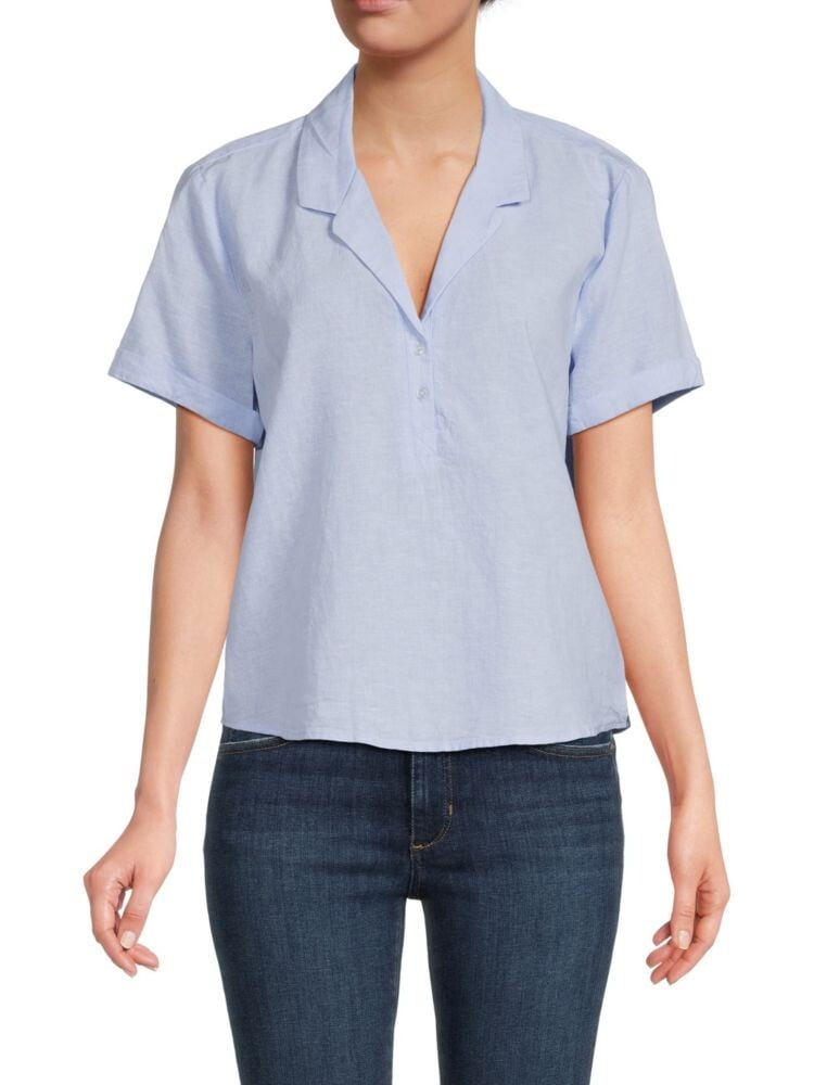 Рубашка Camp из льняной смеси Saks Fifth Avenue, цвет Chambray