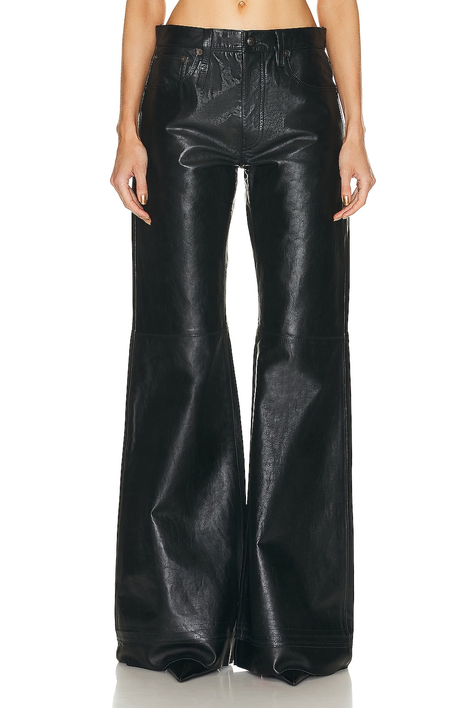 Брюки R13 Janet Relaxed Flair Leather, цвет Shiny Black