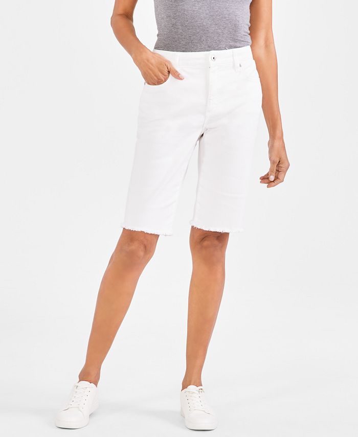 Женские джинсовые шорты-бермуды со средней посадкой и необработанными краями Style & Co, белый