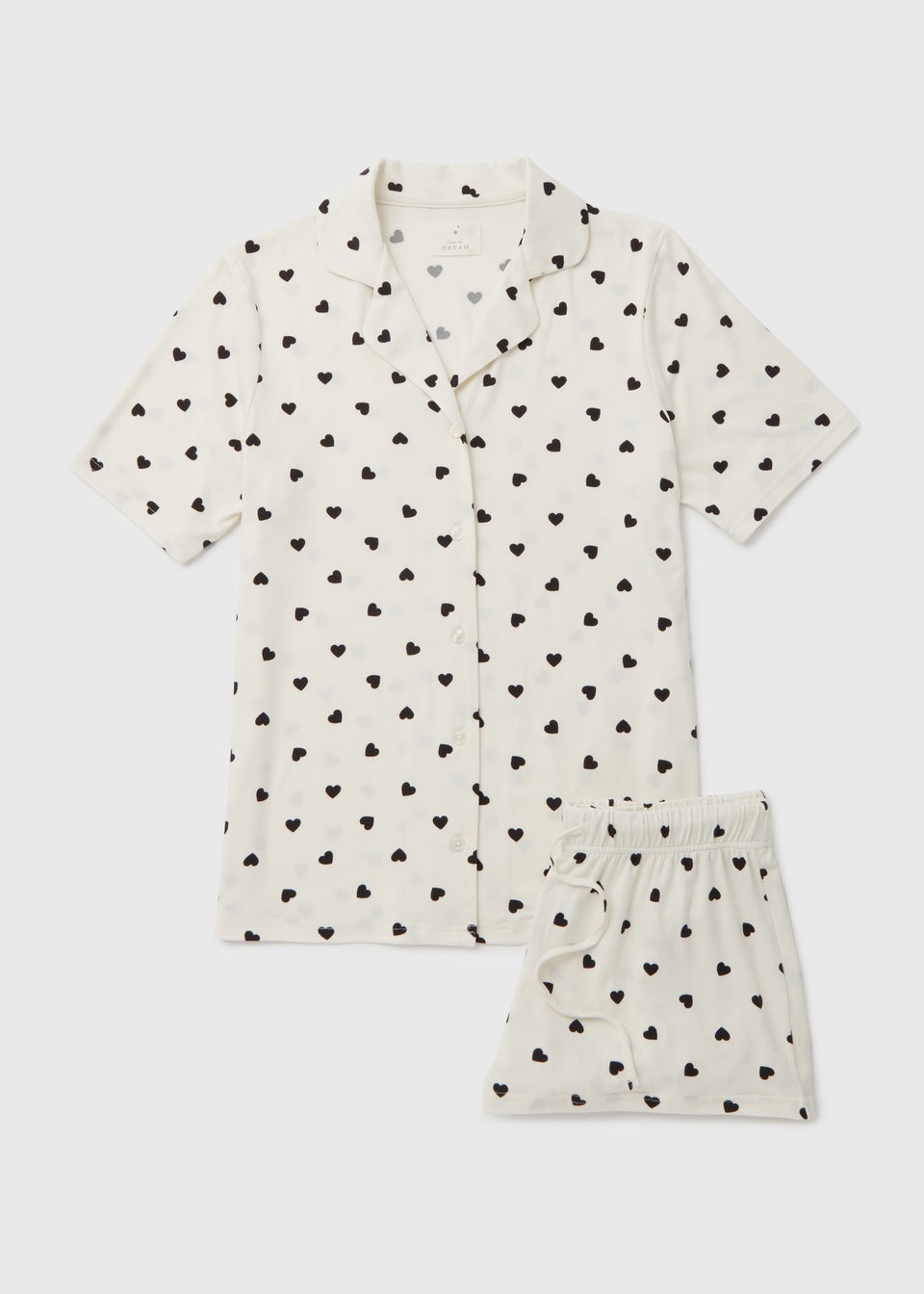 Кремовый пижамный комплект с шортами и ночной рубашкой в ​​форме сердца, белый