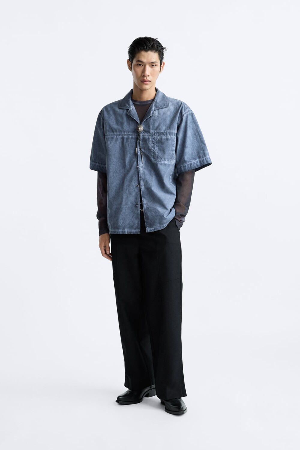 

Рубашка со швами ZARA, индиго