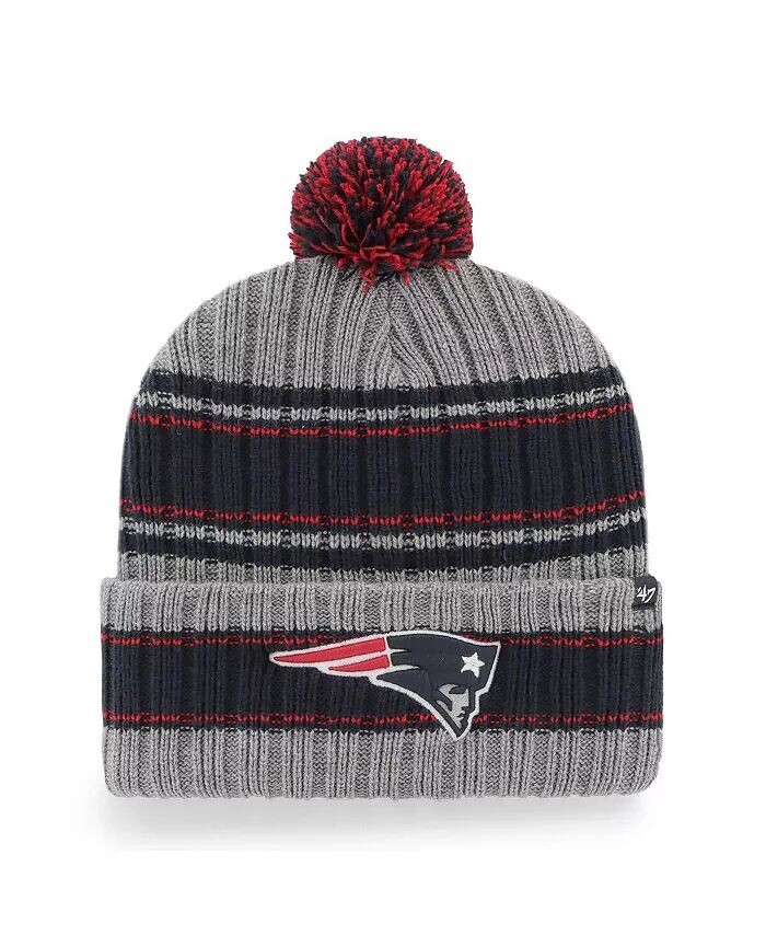 

Мужская графитовая вязаная шапка New England Patriots Rexford с манжетами и помпоном '47 Brand, серый