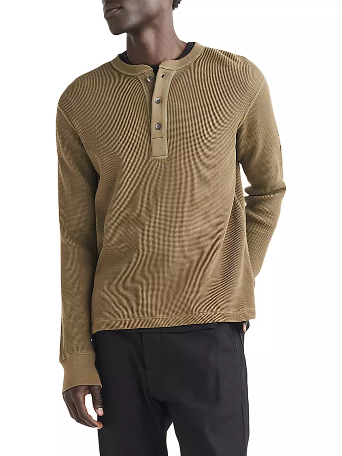 

Хенли с длинными рукавами Icon вафельной вязки Rag & Bone, оливковый, Зеленый
