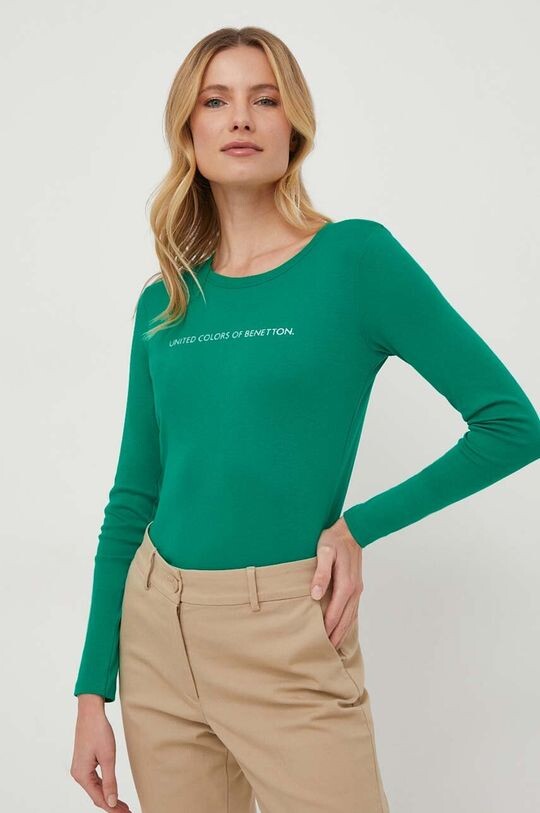 

Хлопковый топ с длинными рукавами United Colors of Benetton, зеленый