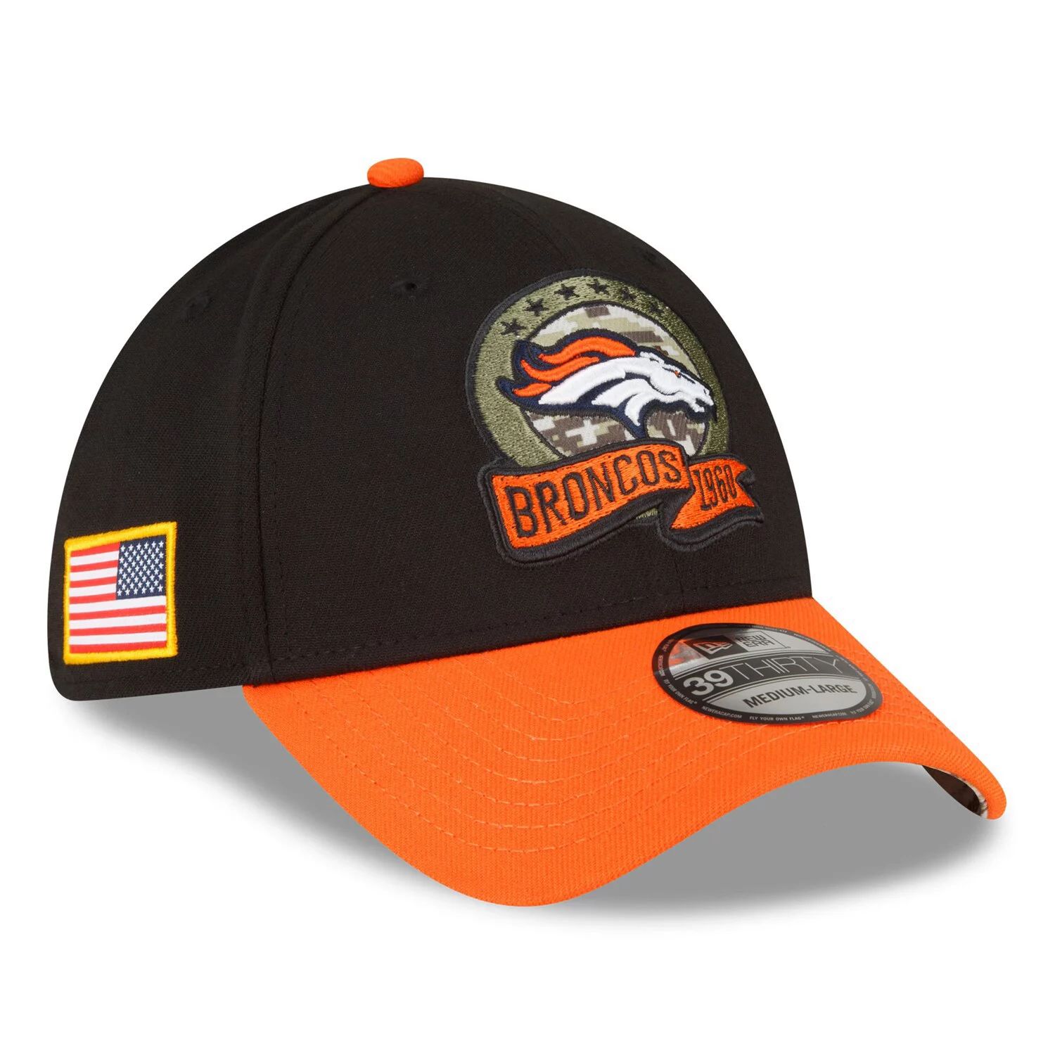 

Мужская кепка New Era Black/Orange Denver Broncos 2022 Salute To Service 39THIRTY Flex Hat