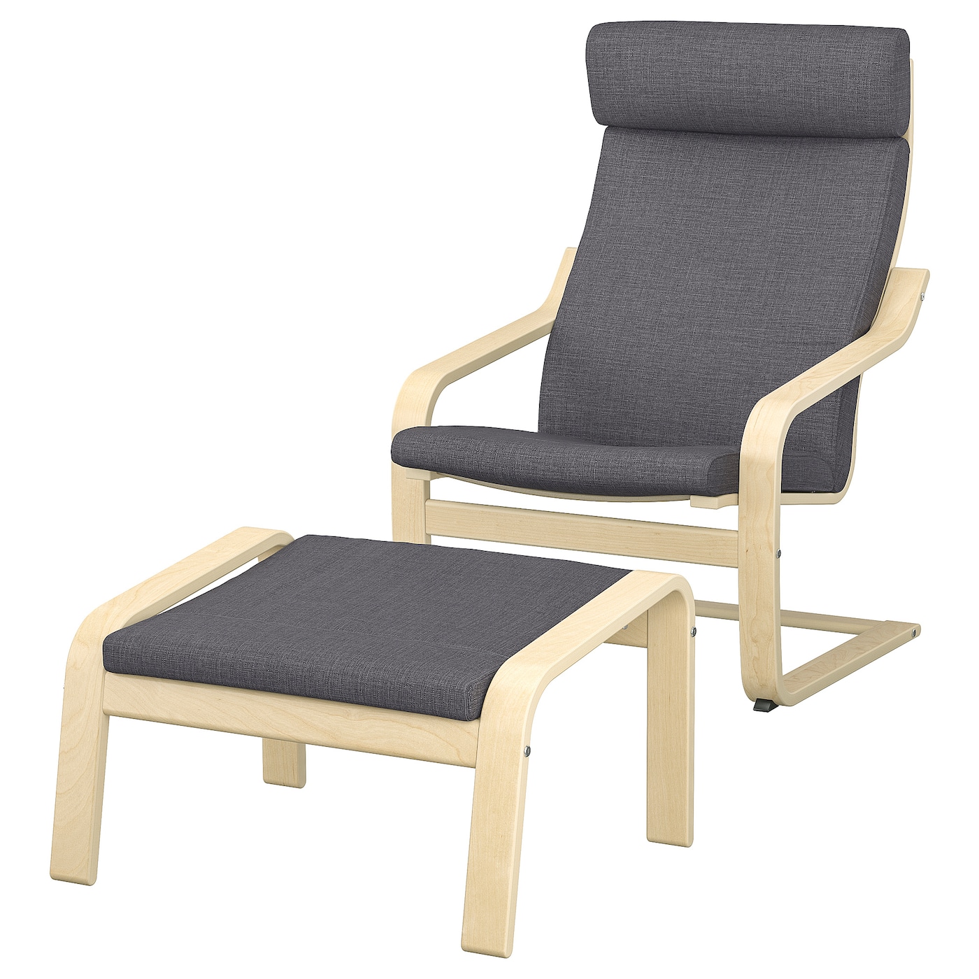 ПОЭНГ Кресло и подставка для ног, березовый шпон/Скифтебо темно-серый POÄNG IKEA