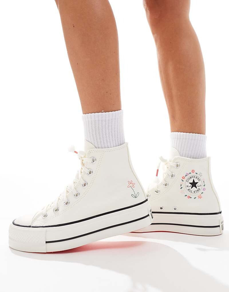 

Converse – Chuck Taylor All Star Lift Hi – белые кроссовки с цветочной вышивкой