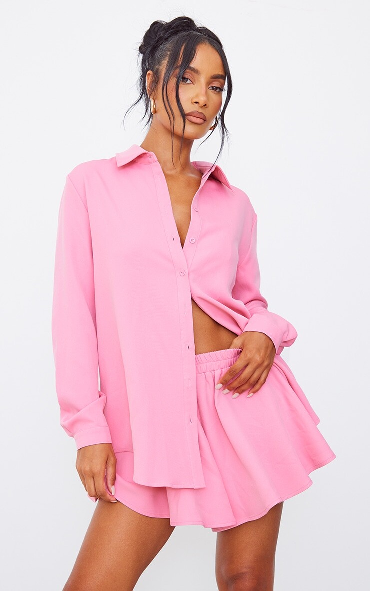 

PrettyLittleThing Розовая рубашка оверсайз с длинными рукавами конфетно-розового цвета