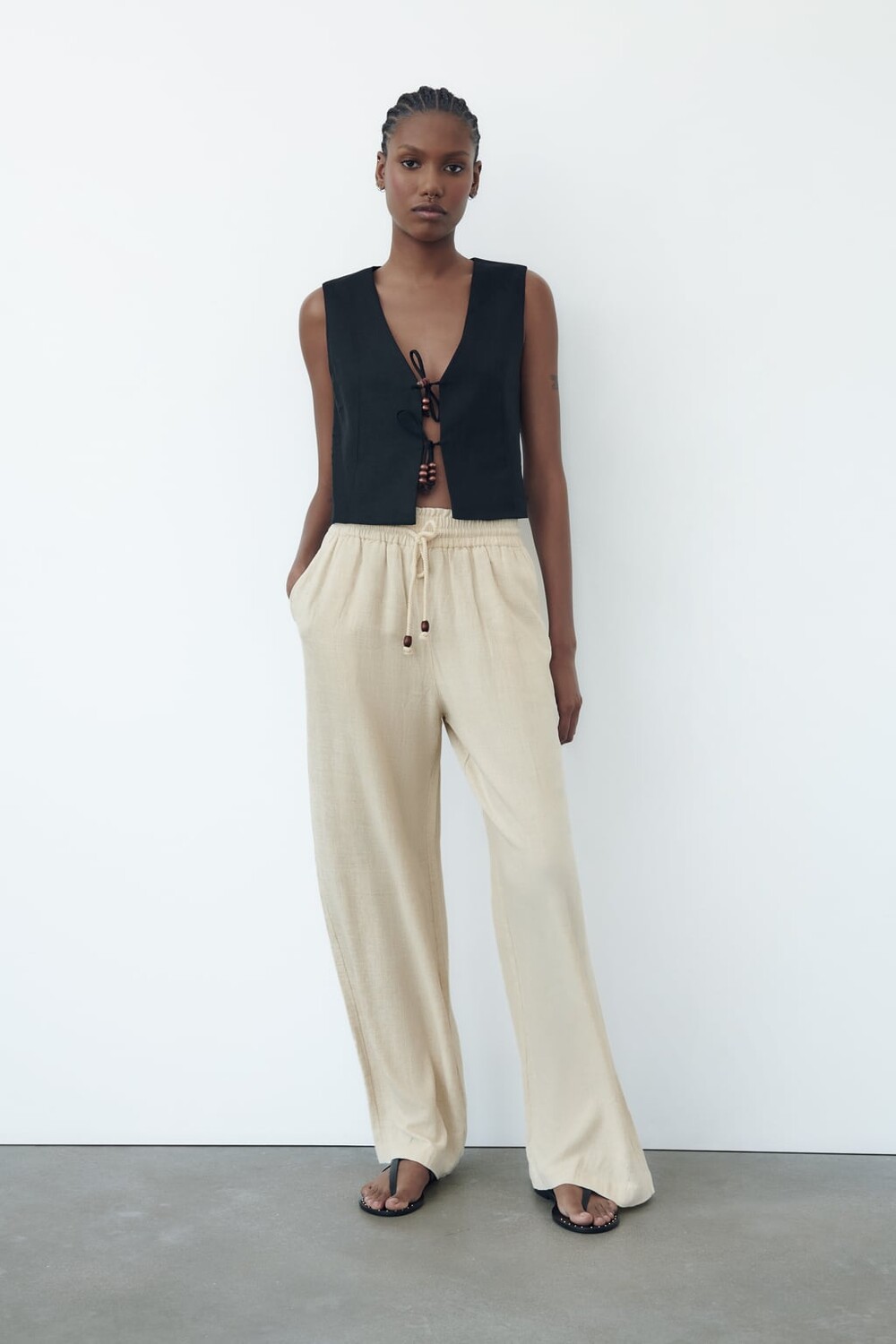 

Брюки рустик с эластичным поясом ZARA, песочный, Бежевый