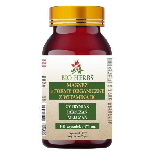 

Bio Herbs, Магний с 3-формами цитрата и лактата малата B6, 100 капсул.