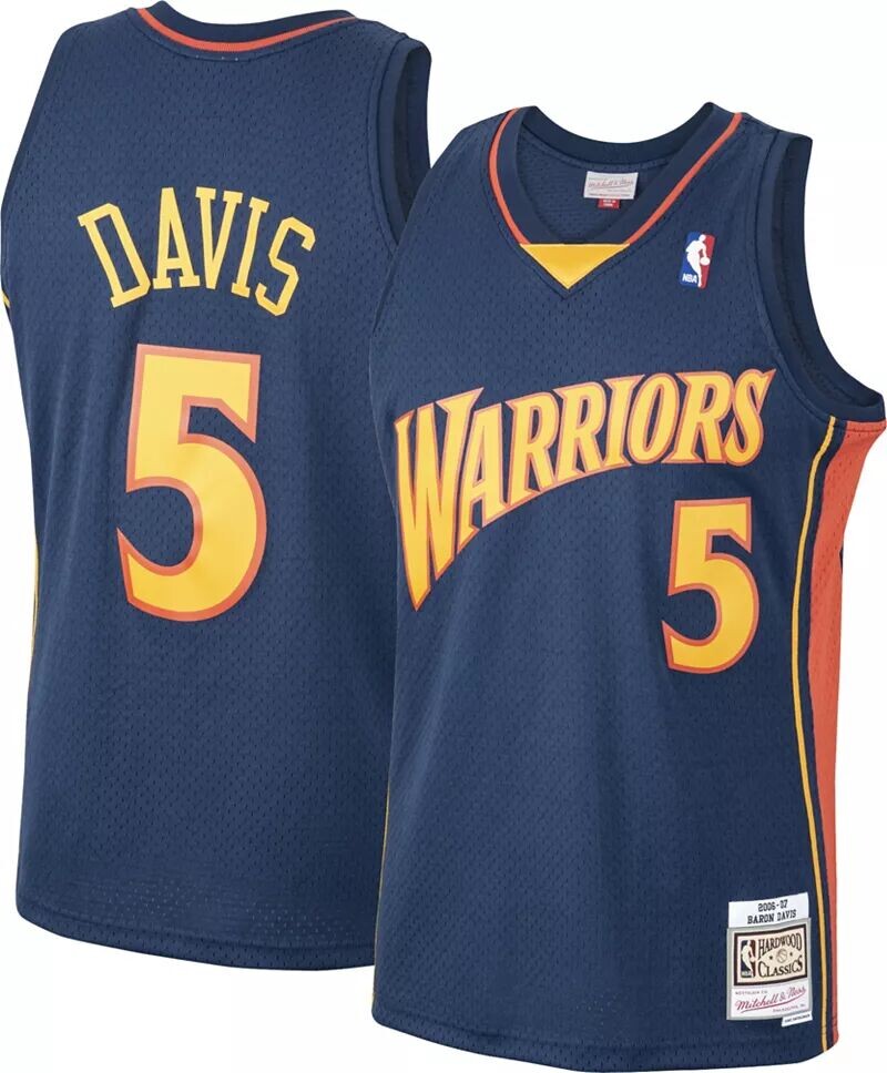 

Мужская футболка Mitchell & Ness 2006 года Golden State Warriors Baron Davis #5 темно-синего цвета из твердой древесины Classics Swingman