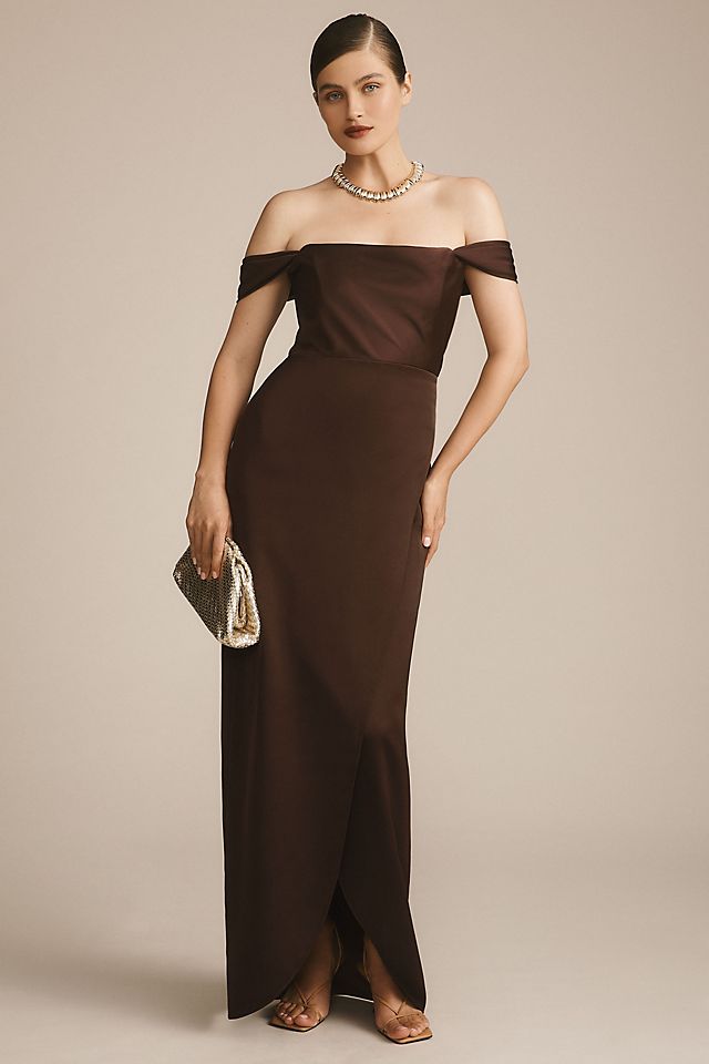 Платье BHLDN Cleo макси с открытыми плечами, коричневый платье cleo размер 44
