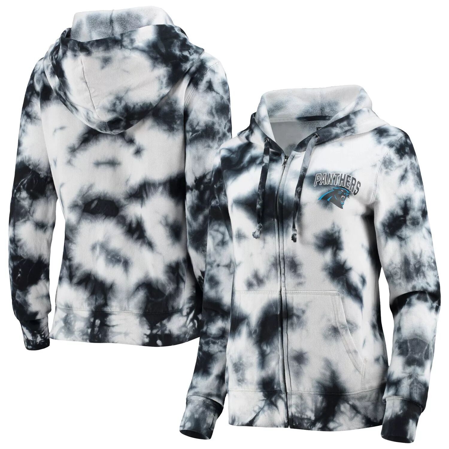 

Женская флисовая толстовка с молнией во всю длину New Era Black Carolina Panthers Tie-Dye New Era