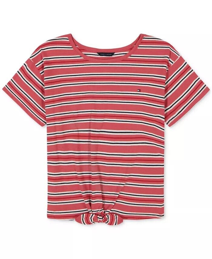 

Полосатая футболка с завязкой спереди для маленьких девочек Tommy Hilfiger, красный