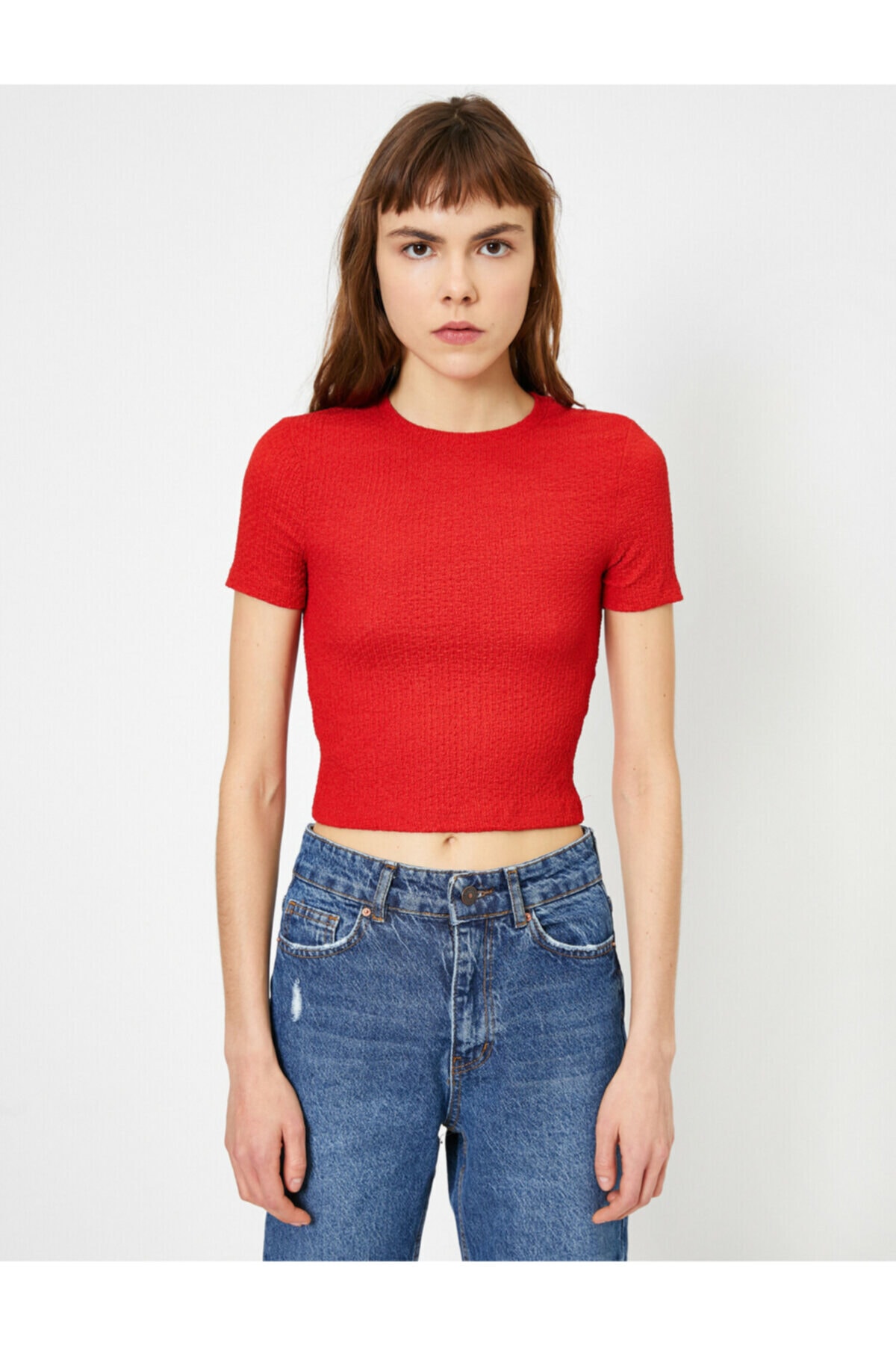 Женская красная футболка с круглым вырезом Koton, красный