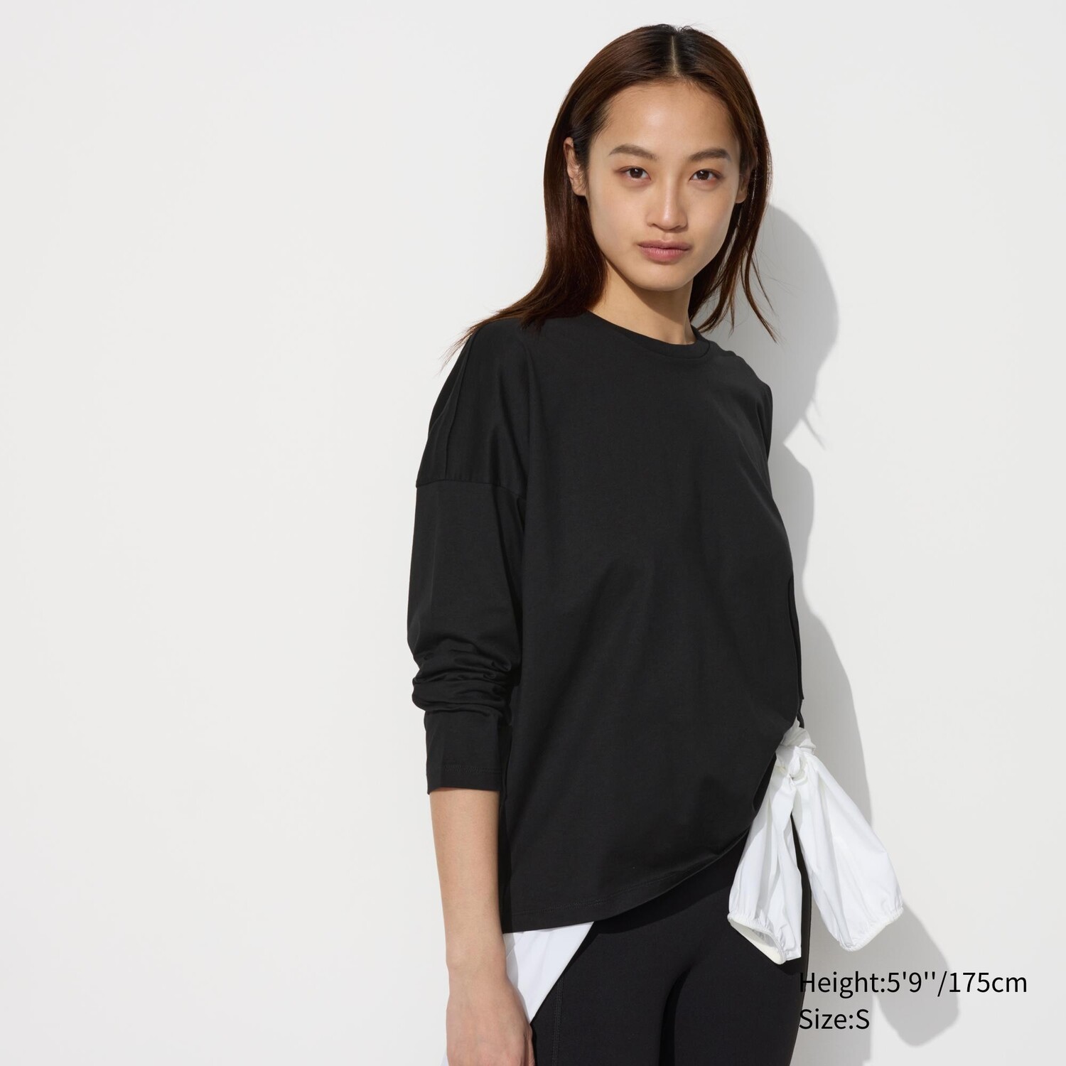 

Хлопковая футболка оверсайз с длинными рукавами UNIQLO, черный