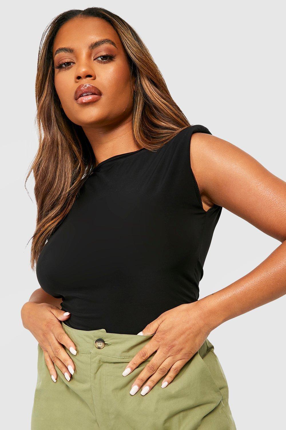 

Боди racer с объединенными подплечниками plus Boohoo, черный