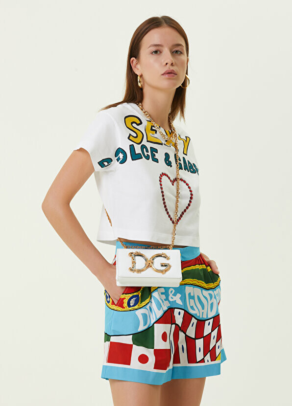 

Белая укороченная футболка с круглым вырезом с принтом Dolce&Gabbana, Белый