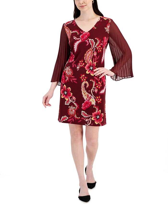 

Платье Petite Priscilla с плиссированными рукавами и узором пейсли JM Collection, красный