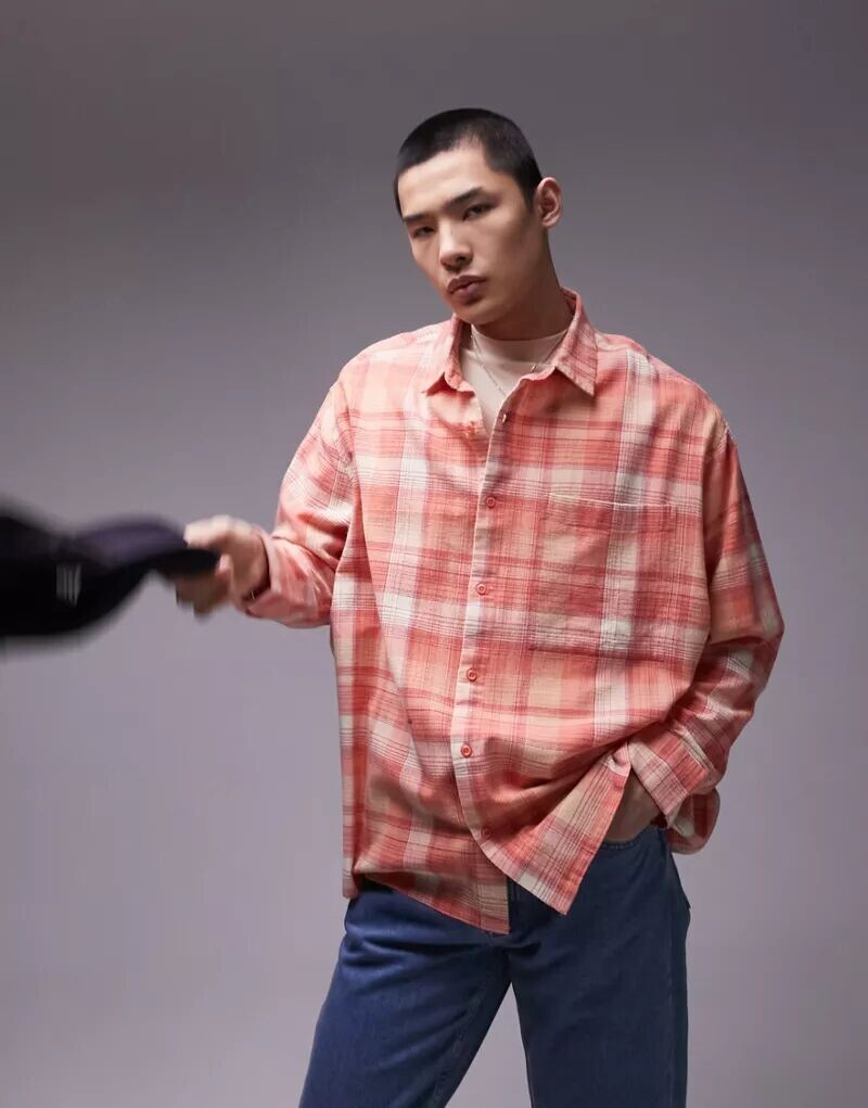 

Розовая рубашка свободного кроя с длинными рукавами Topman
