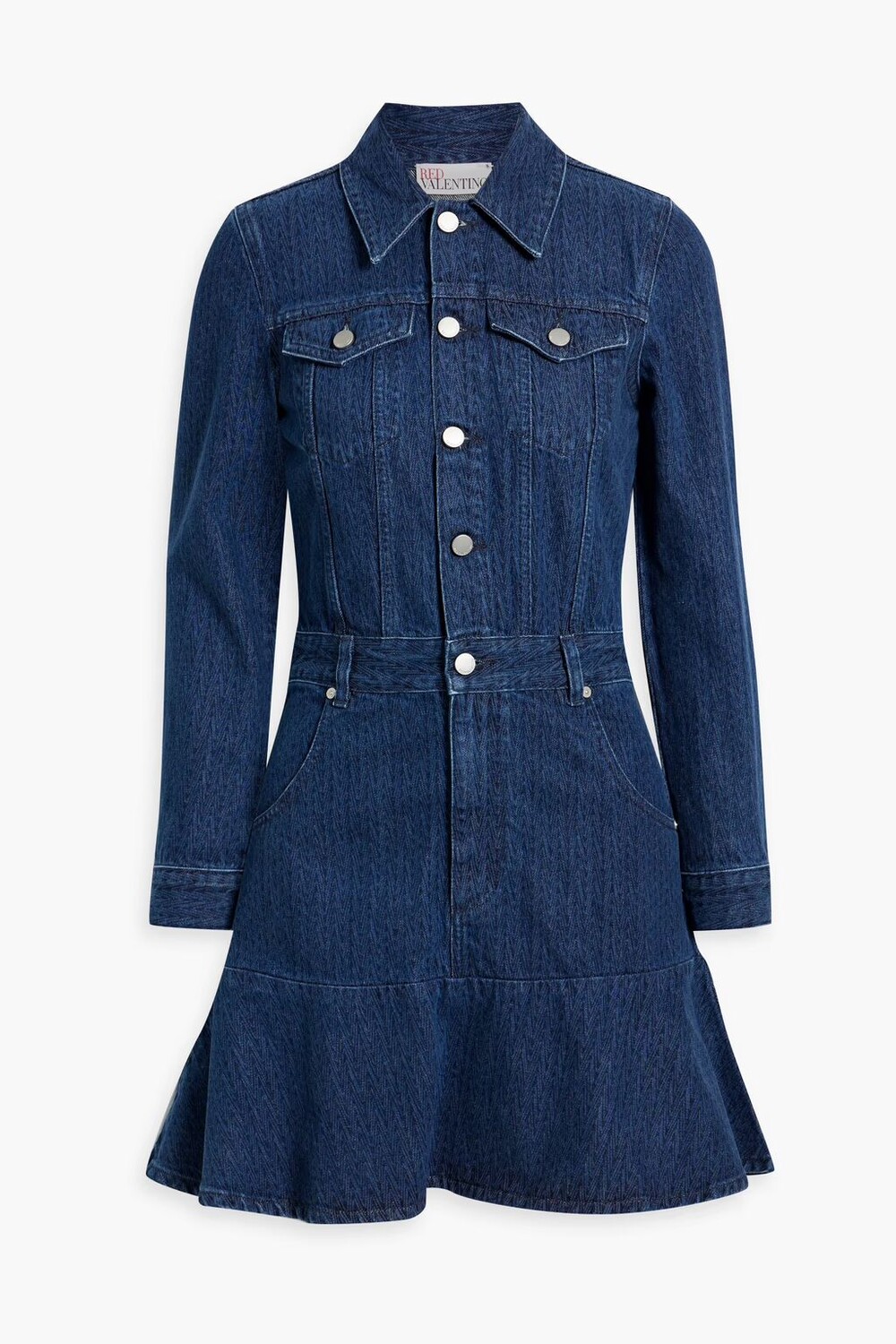 

Джинсовое платье-рубашка мини с принтом Redvalentino, средний деним