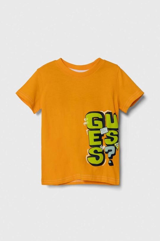 

Детская хлопковая футболка Guess, оранжевый