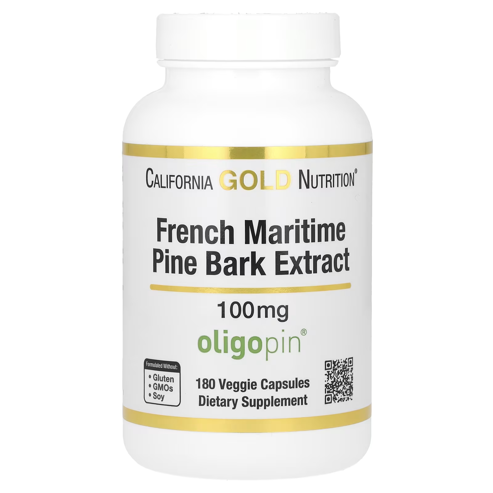 Экстракт коры французской приморской сосны, олигопин, 100 мг, 180 растительных капсул California Gold Nutrition
