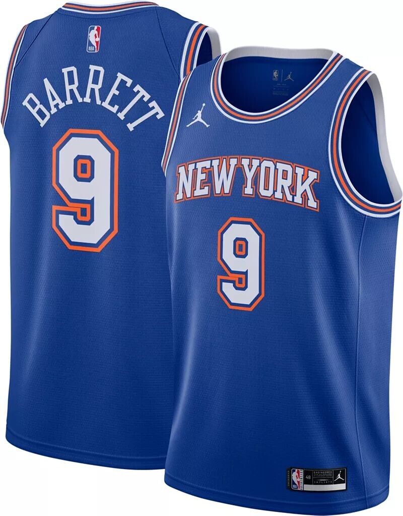 

Мужская синяя майка Jordan New York Knicks RJ Barrett #9 Dri-FIT Swingman