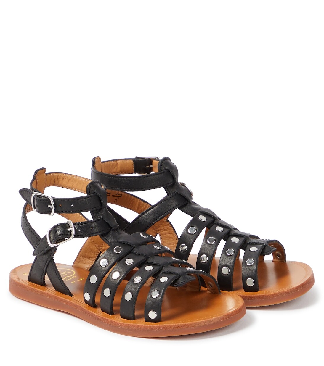 

Кожаные сандалии Plagette Stud с заклепками Pom D'Api, черный