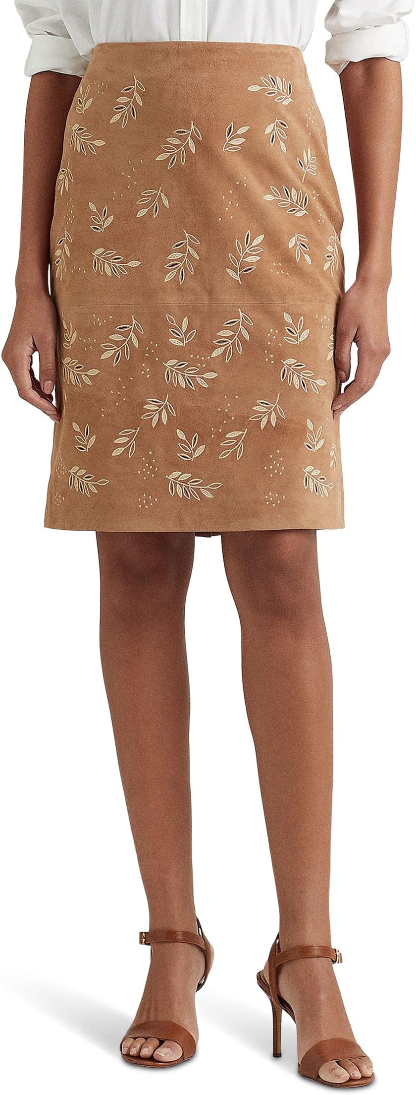 Замшевая юбка-карандаш с вышивкой LAUREN Ralph Lauren, цвет Light Camel