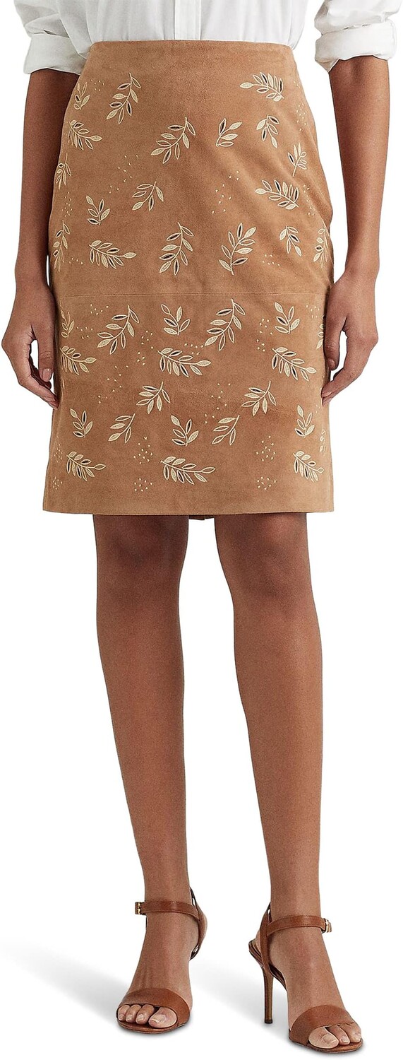 

Замшевая юбка-карандаш с вышивкой LAUREN Ralph Lauren, цвет Light Camel