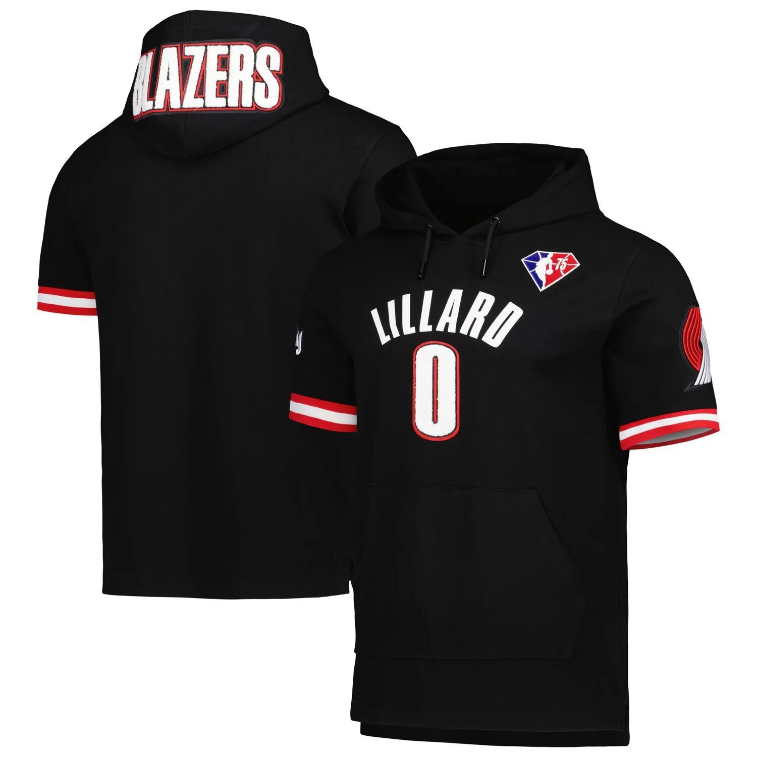 

Мужской Pro Standard Damian Lillard Black Portland Trail Blazers Имя и номер Пуловер с короткими рукавами с капюшоном