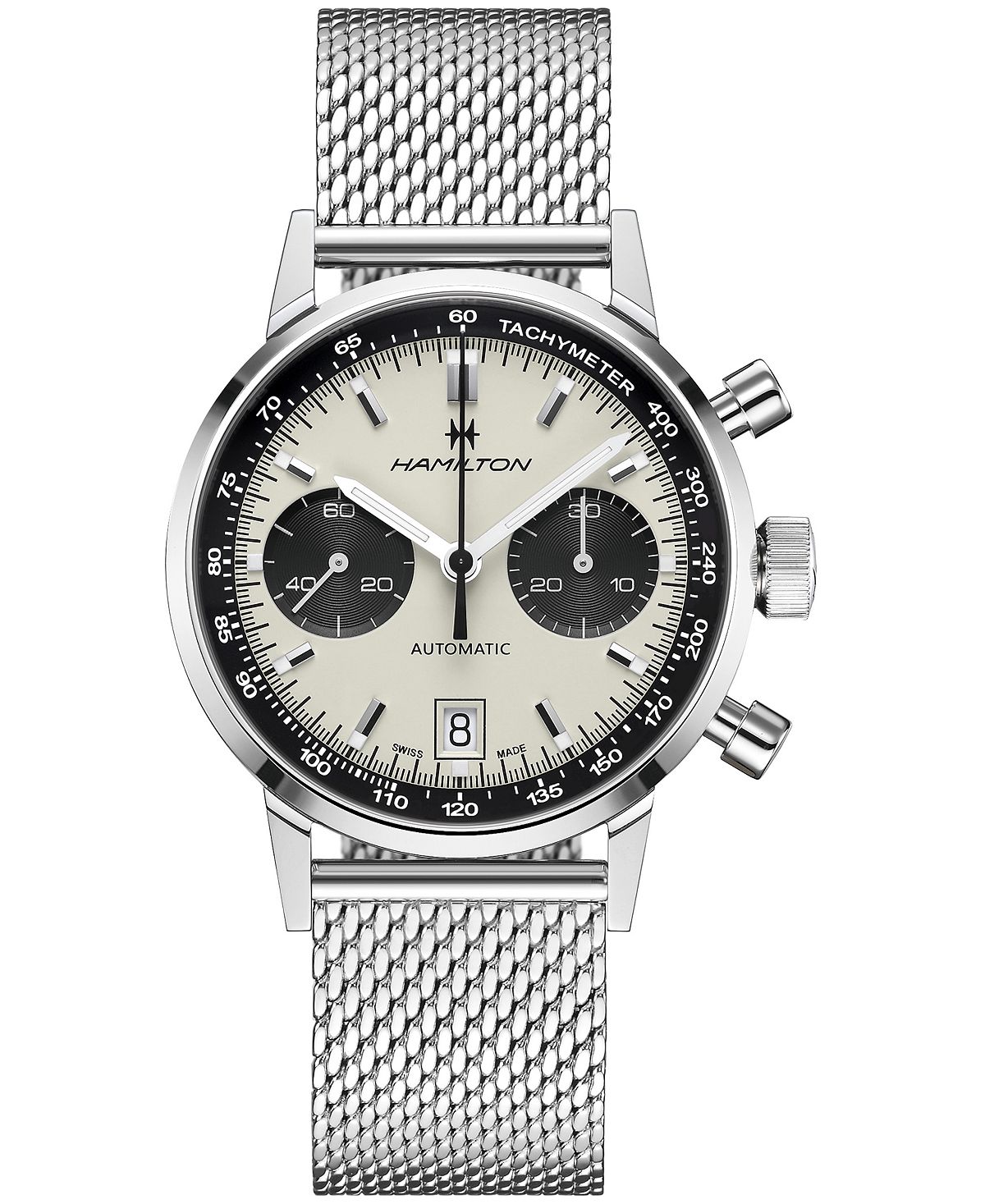 Мужские швейцарские автоматические часы с хронографом Intra-Matic из нержавеющей стали с сетчатым браслетом, 40 мм Hamilton
