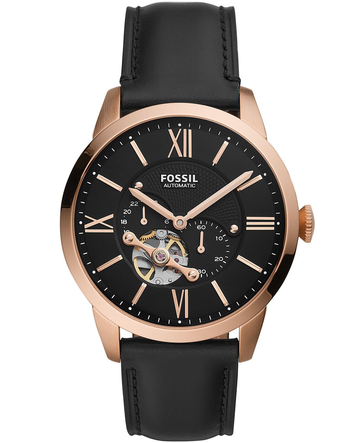 

Часы Townsman автоматические, черные кожаные, 44 мм Fossil