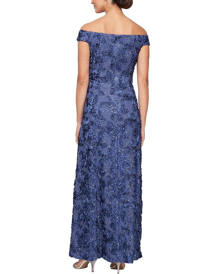 

Платье Alex Evenings Off-the-Shoulder Long Rosette Lace A-Line Dress, цвет Violet