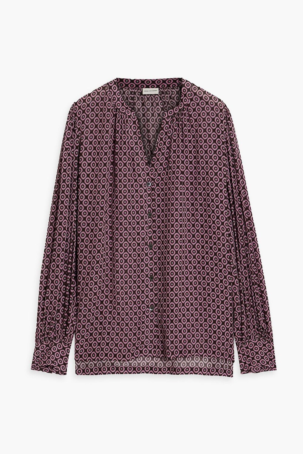 

Блуза из крепдешина со сборками и принтом DRIES VAN NOTEN, розовый