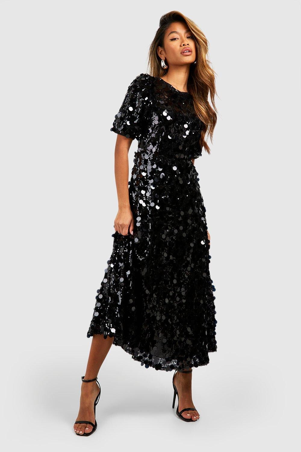 

Платье мидакси с пайетками boohoo, черный
