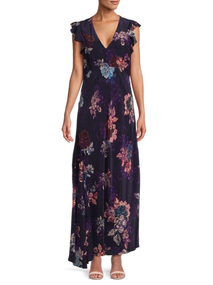 Платье макси Leighton из смесового шелка с цветочным принтом Robert Graham, цвет Dark Purple