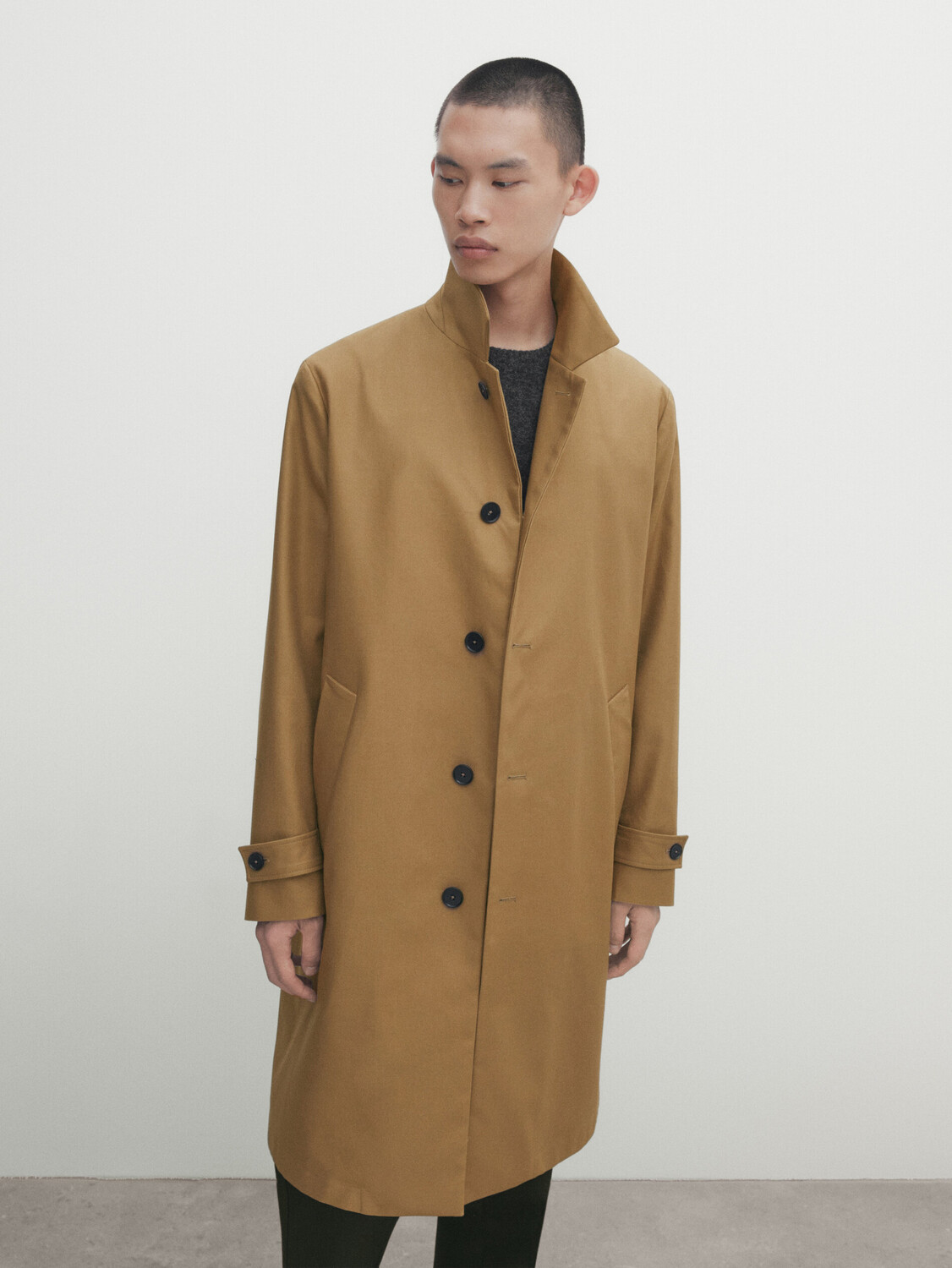 

Тренч из хлопка и микрофибры Massimo Dutti, темно-коричневый