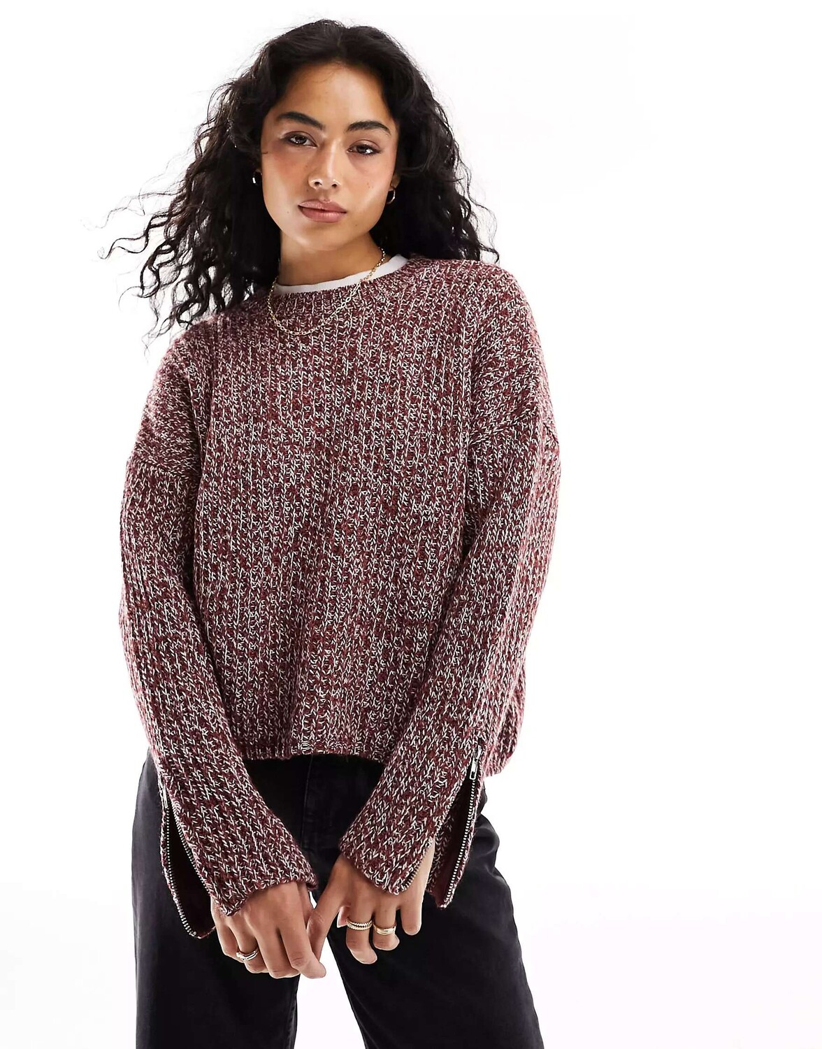 

Бордовый вязаный джемпер с солью и перцем Pull&Bear