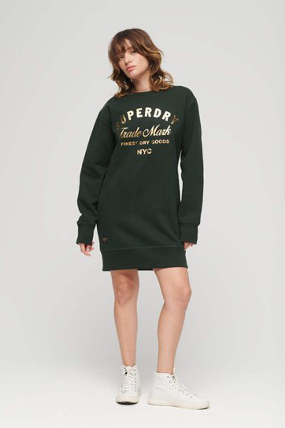 

Роскошное трикотажное платье с металлизированным логотипом Superdry, зеленый