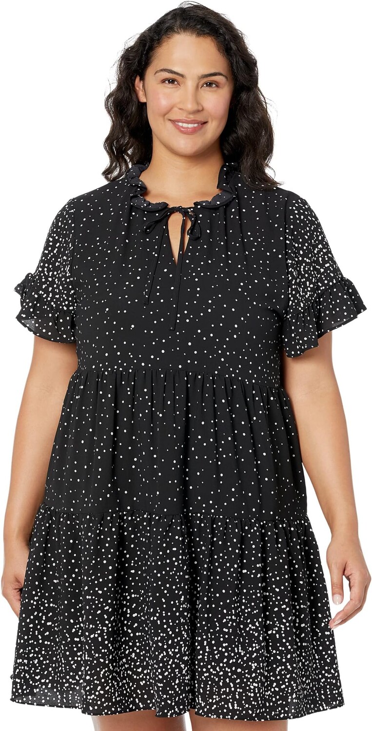 

Платье больших размеров с рюшами и рукавами DKNY, цвет Black/Cream