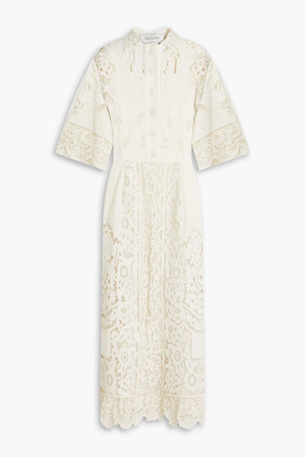

Платье макси из гипюрового кружева и льна Valentino Garavani, цвет Off-white