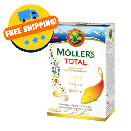 Mollers Total Omega-3, витамины и минералы, 28 капсул и 28 таблеток, Peter Moller