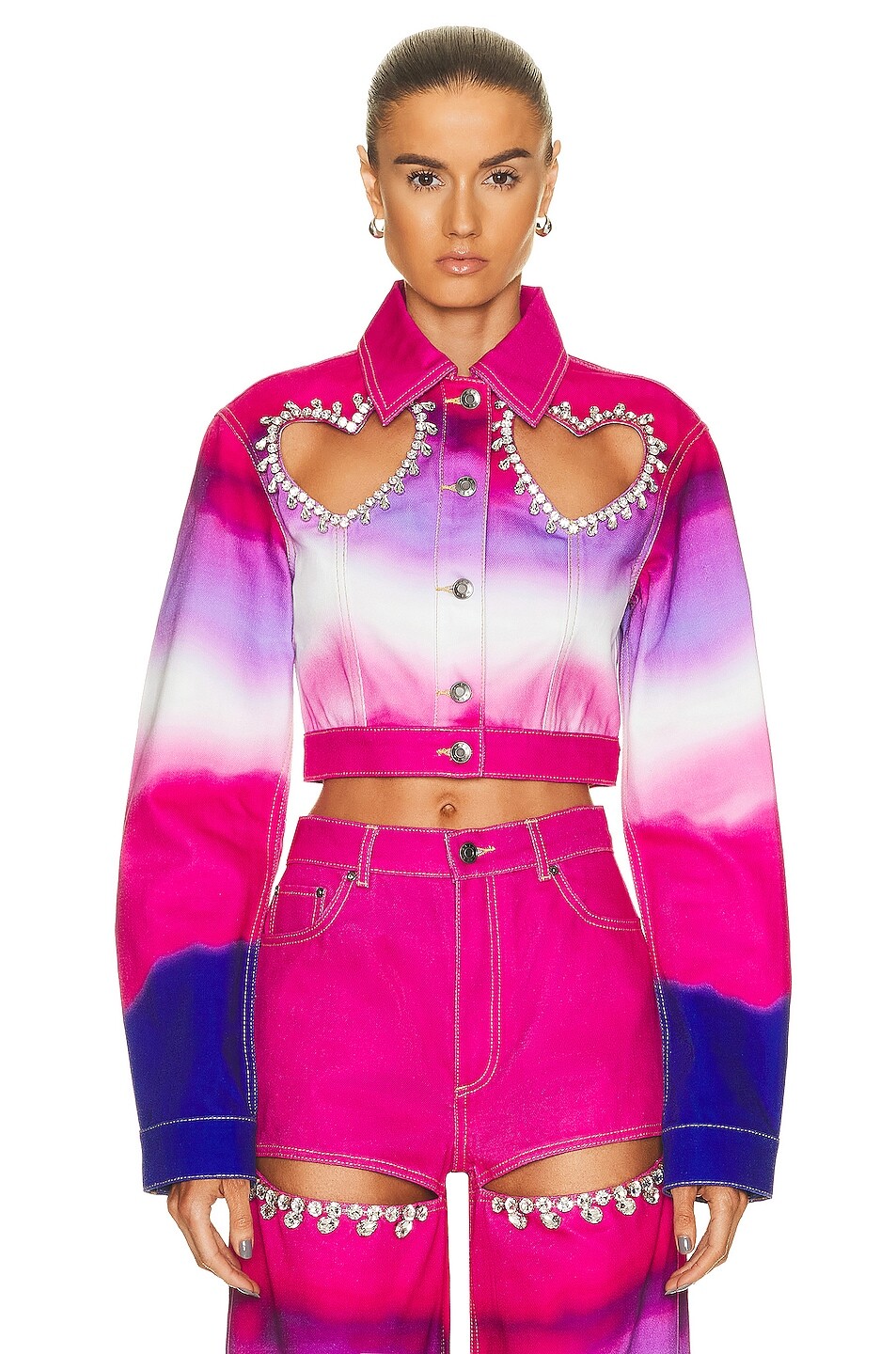 

Куртка Area Crystal Heart Cutout Ombre Denim, цвет Pink Multi