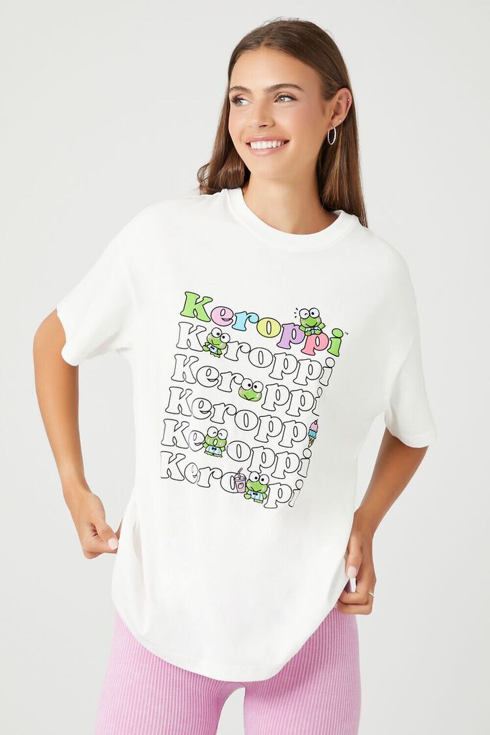 

Футболка с вышитым рисунком Keroppi Forever 21, белый